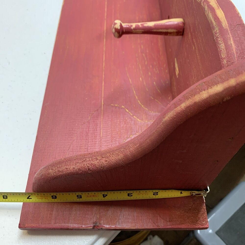 VTG Country Wooden Heart Wall Shelf Pegs Cottage Farmhouse Distressed 36x8x7.5 - Picture 8 of 10